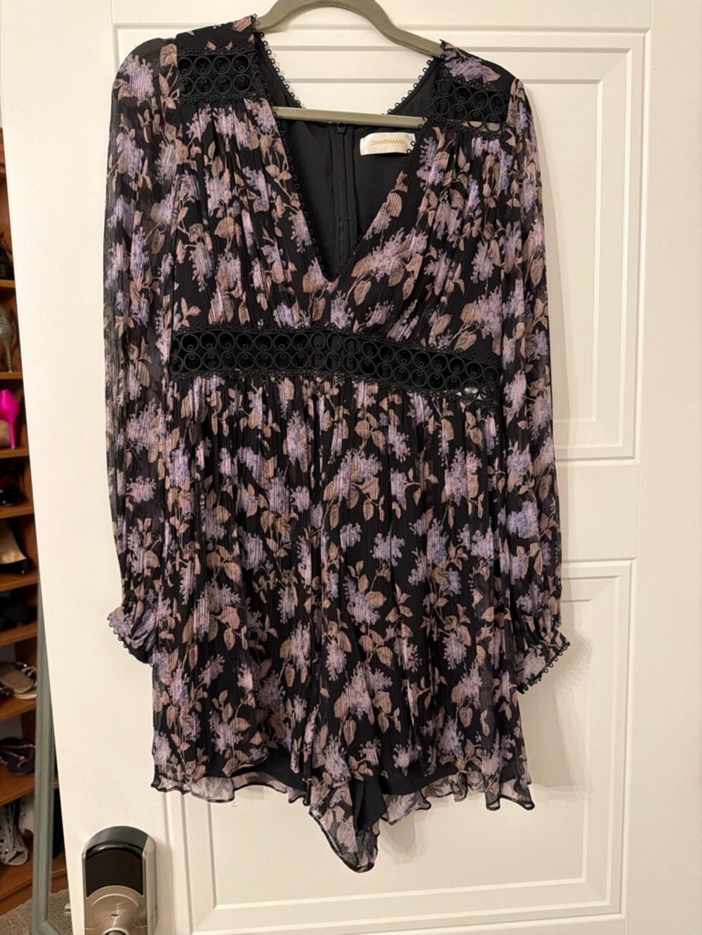 Zimmerman size 3 Floral V-Neck Black and Lavender Chiffon romper
